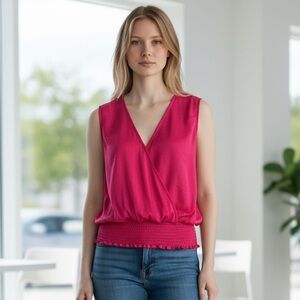 #592 Women's Pink Sleeveless Wrap Top